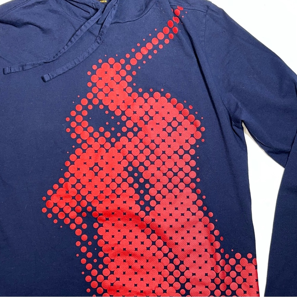 RALPH LAUREN Big Pony Pixelated Graphic Pullover Hoodie Blue Red S/P